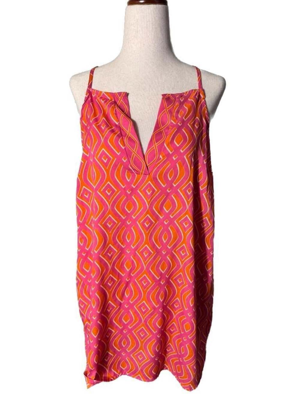 Mud Pie Pink and Orange Geometric Print Tank Top